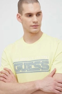 Zdjęcie produktu Guess t-shirt bawełniany kolor żółty wzorzysty