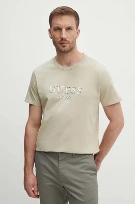 Zdjęcie produktu Guess t-shirt bawełniany męski kolor beżowy z aplikacją M4YI17 I3Z14