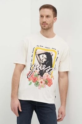 Zdjęcie produktu Guess t-shirt bawełniany męski kolor beżowy z nadrukiem M4GI12 K9RM1