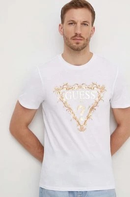 Zdjęcie produktu Guess t-shirt bawełniany męski kolor biały z nadrukiem M4RI62 K9RM1