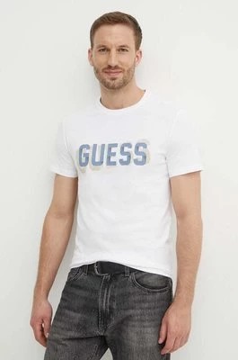 Zdjęcie produktu Guess t-shirt bawełniany męski kolor biały z nadrukiem M4YI15 I3Z14