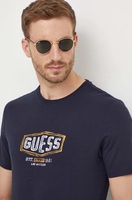 Zdjęcie produktu Guess t-shirt bawełniany męski kolor granatowy z nadrukiem M4RI33 J1314