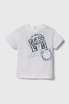 Zdjęcie produktu Guess t-shirt bawełniany niemowlęcy kolor biały z nadrukiem