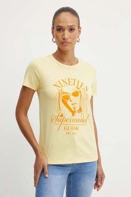 Zdjęcie produktu Guess t-shirt bawełniany SUPERMODEL damski kolor żółty W4YI55 K9RM1