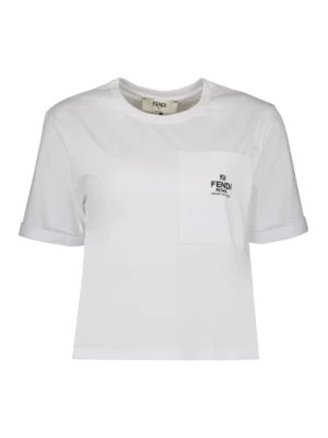 Zdjęcie produktu Haftowany Logo T-shirt z Okrągłym Dekoltem Fendi
