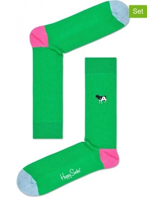 Zdjęcie produktu Happy Socks Skarpety (2 pary) "Embroidery" w kolorze zielonym rozmiar: 41-46