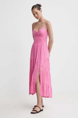 Zdjęcie produktu Hollister Co. sukienka kolor różowy midi rozkloszowana