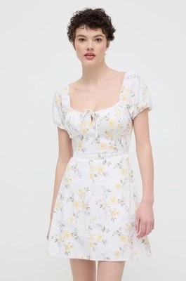 Zdjęcie produktu Hollister Co. sukienka lniana kolor biały mini rozkloszowana