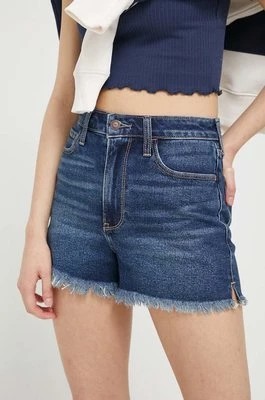 Zdjęcie produktu Hollister Co. szorty jeansowe damskie kolor granatowy gładkie high waist