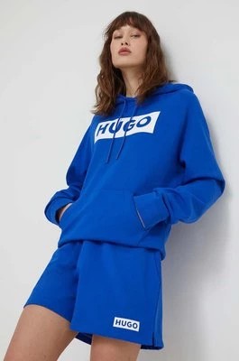 Zdjęcie produktu Hugo Blue szorty bawełniane kolor niebieski z nadrukiem high waist 50515824