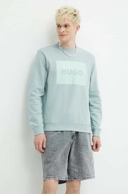 Zdjęcie produktu HUGO bluza bawełniana męska kolor turkusowy z nadrukiem