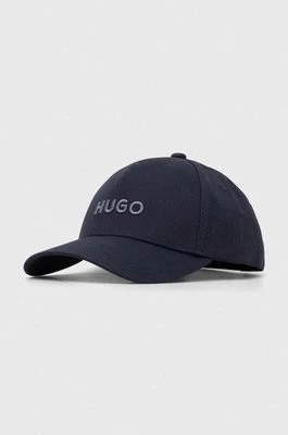 Zdjęcie produktu HUGO czapka z daszkiem bawełniana kolor niebieski z aplikacją 50496033