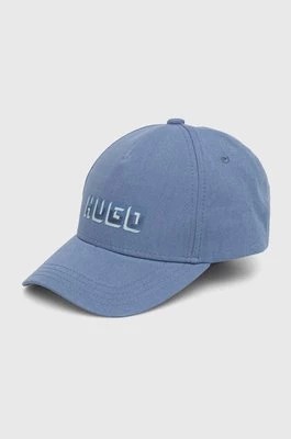 Zdjęcie produktu HUGO czapka z daszkiem bawełniana kolor niebieski z nadrukiem 50519245