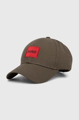 Zdjęcie produktu HUGO czapka z daszkiem bawełniana kolor zielony z aplikacją 50492745