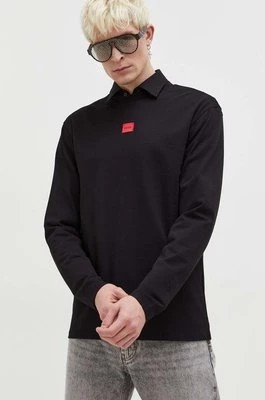 Zdjęcie produktu HUGO longsleeve bawełniany kolor czarny z aplikacją
