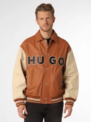 Zdjęcie produktu HUGO Męska kurtka skórzana Mężczyźni skóra pomarańczowy|brązowy jednolity,