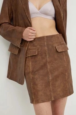 Zdjęcie produktu HUGO spódnica skórzana kolor brązowy mini prosta 50519400
