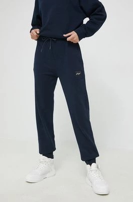 Zdjęcie produktu HUGO spodnie dresowe bawełniane damskie kolor granatowy gładkie