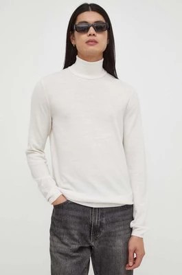 Zdjęcie produktu HUGO sweter wełniany kolor biały z golferm