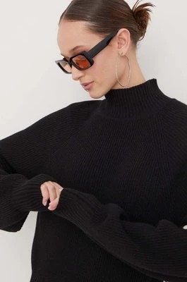 Zdjęcie produktu HUGO sweter z domieszką wełny damski kolor czarny lekki z golfem