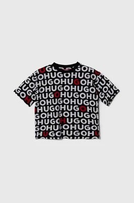 Zdjęcie produktu HUGO t-shirt bawełniany dziecięcy kolor czarny wzorzysty