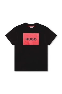 Zdjęcie produktu HUGO t-shirt bawełniany dziecięcy kolor czarny z nadrukiem
