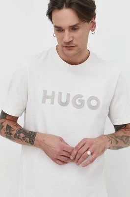 Zdjęcie produktu HUGO t-shirt bawełniany męski kolor beżowy z aplikacją 50509958