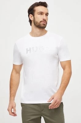 Zdjęcie produktu HUGO t-shirt bawełniany męski kolor biały z nadrukiem