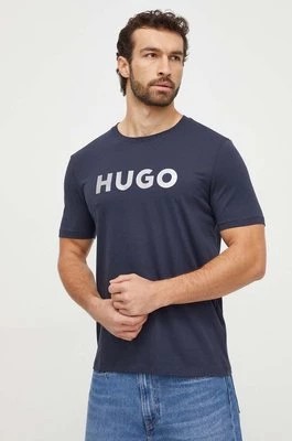 Zdjęcie produktu HUGO t-shirt bawełniany męski kolor granatowy z nadrukiem