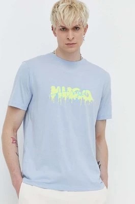 Zdjęcie produktu HUGO t-shirt bawełniany męski kolor niebieski z nadrukiem 50515282