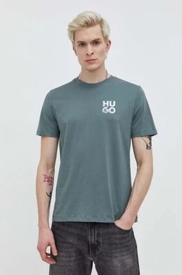 Zdjęcie produktu HUGO t-shirt bawełniany męski kolor zielony z nadrukiem