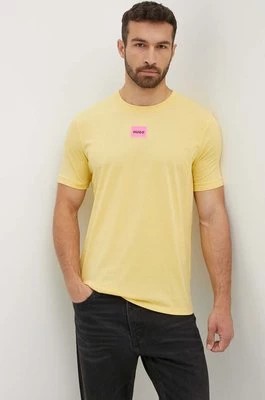 Zdjęcie produktu HUGO t-shirt bawełniany męski kolor żółty z aplikacją 50447978