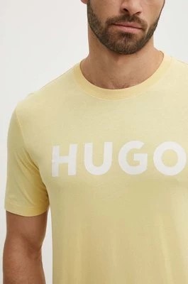Zdjęcie produktu HUGO t-shirt bawełniany męski kolor żółty z nadrukiem 50467556