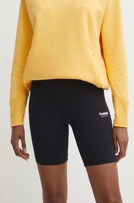Zdjęcie produktu Hummel szorty damskie kolor czarny z nadrukiem high waist