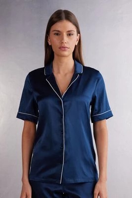 Zdjęcie produktu Intimissimi Jedwabna Koszula z Krótkim Rękawem o Męskim Kroju Kobieta Niebieski Rozmiar