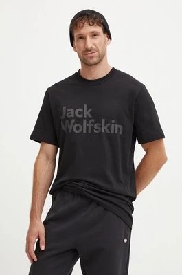 Zdjęcie produktu Jack Wolfskin t-shirt bawełniany Brand męski kolor czarny z nadrukiem 1809591