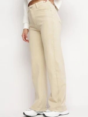 Zdjęcie produktu Jasnobeżowe Szerokie Spodnie z Wysokim Stanem Ushana