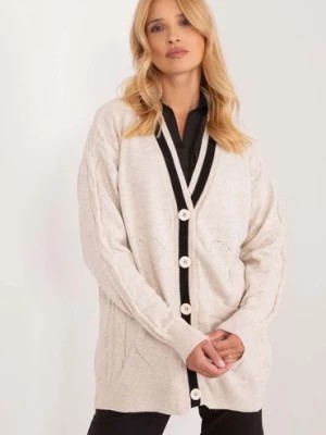 Zdjęcie produktu Jasnobeżowy rozpinany sweter damski z dzianiny BADU