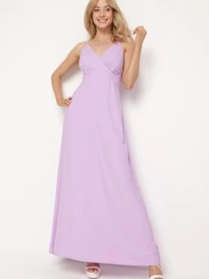 Zdjęcie produktu Jasnofioletowa Sukienka z Kopertowym Dekoltem na Cienkich Ramiączkach Piamena
