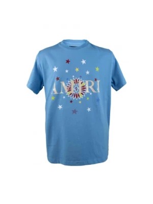 Zdjęcie produktu Jasnoniebieska koszulka z beżowym nadrukiem logo Amiri