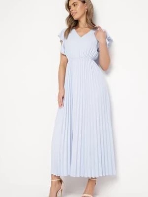 Zdjęcie produktu Jasnoniebieska Plisowana Sukienka Maxi Rozkloszowana z Luźnymi Rękawkami Serahpine
