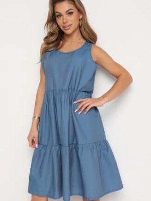 Zdjęcie produktu Jasnoniebieska Rozkloszowana Bawełniana Sukienka Bez Rękawów Xonne