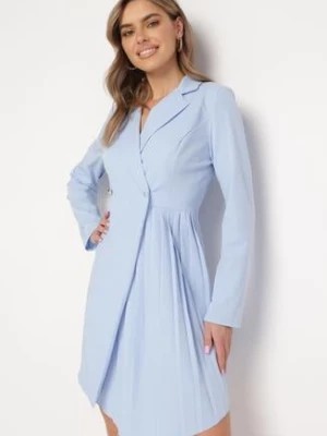 Zdjęcie produktu Jasnoniebieska Rozkloszowana Sukienka Mini z Kopertową Górą i Plisami na Dole Lontasa