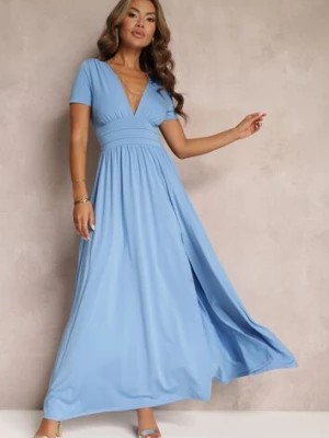 Zdjęcie produktu Jasnoniebieska Sukienka Maxi z Rozkloszowanym Dołem i Rozcięciem Zarya