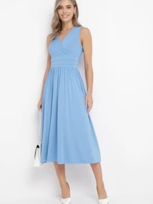 Zdjęcie produktu Jasnoniebieska Sukienka Midi Bez Rękawów z Plisowanym Dołem Dreana
