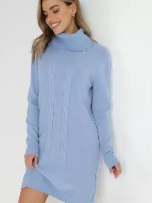 Zdjęcie produktu Jasnoniebieska Sukienka Sweterkowa z Golfem Satsita