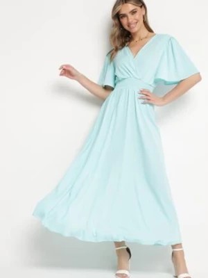 Zdjęcie produktu Jasnoniebieska Sukienka z Rozkloszowanymi Rękawami Gumką w Pasie i Wiązaniem na Plecach Larielle