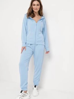 Zdjęcie produktu Jasnoniebieski 2-częściowy Komplet Dresowy Bluza z Kapturem Spodnie z Gumką w Pasie Regulowane Tellfana
