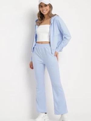 Zdjęcie produktu Jasnoniebieski Bawełniany Komplet Dresowy Bluza z Kapturem i Spodnie Dzwony Nanre