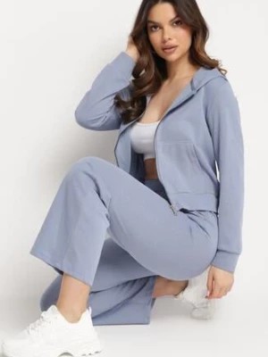 Zdjęcie produktu Jasnoniebieski Komplet Dresowy Rozpinana Bluza z Kapturem i Proste Spodnie Lyrinia